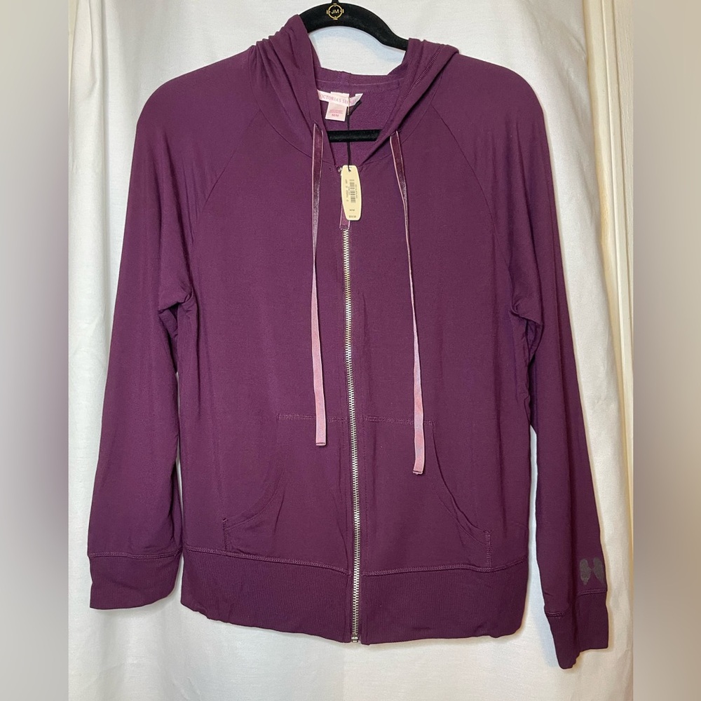 NWT Victoria's Secret Purple Full Zip Up HoodieJacket w Front Pockets Size M